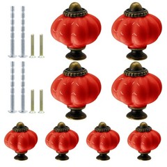 Suiwotin 8pcs Ceramic Pumpkin Knobs – Red, Vintage & Retro Cabinet 8pcs, Red