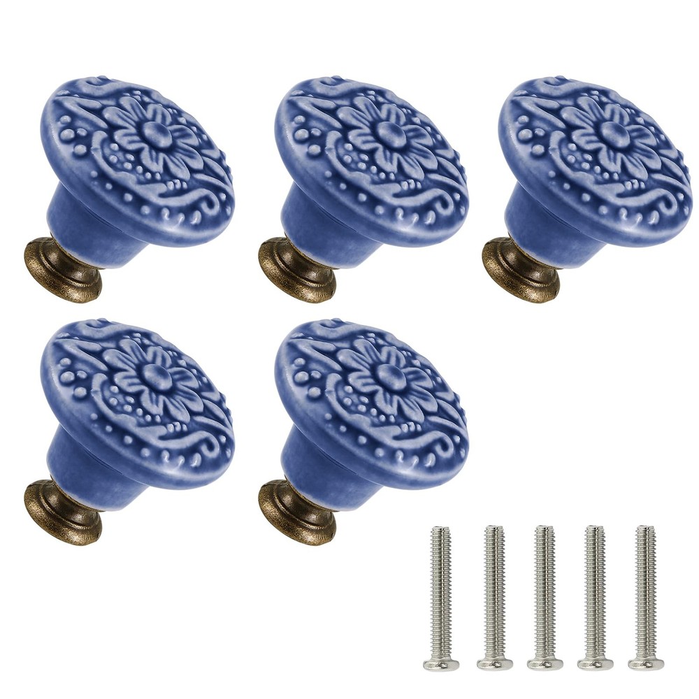 Zernmiarder Greyish Blue Ceramic Knobs 10 Pack Flower Drawer