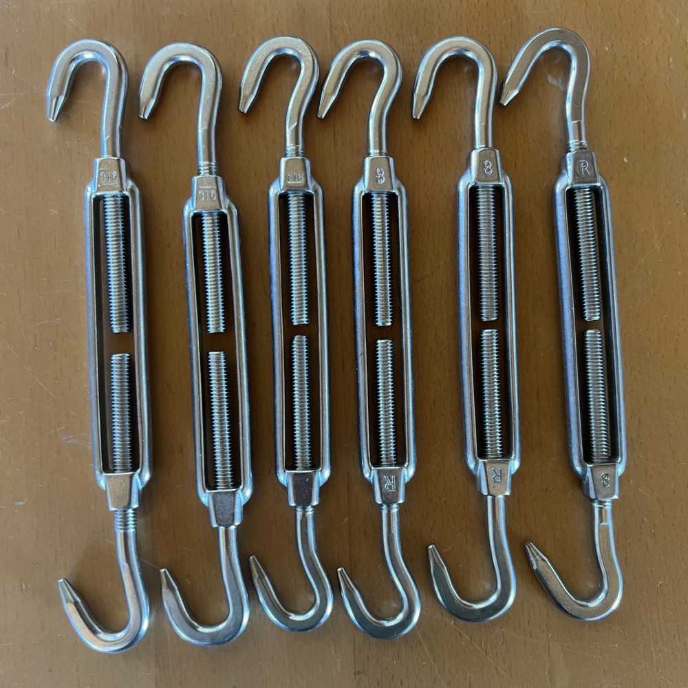 6 pieces of Coolaroo 316 Stainless Steel Hook Turnbuckles SHADE SAIL HARDWARE
