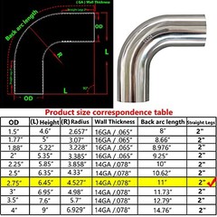 2.75″ Stainless Exhaust Elbow 90° Mandrel Bend Elbow – 14GA/. OD: 2.75 Inch