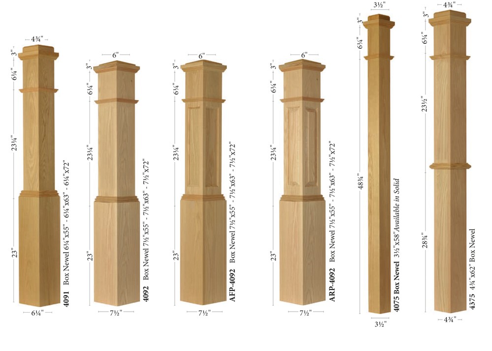 Red Oak Box Newel Post- For Stair Remodel Rail Supplies 4091-92-75-375 Panel