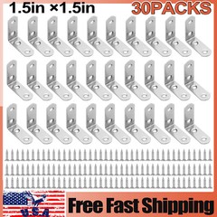 30× L-Shaped Bracket Corner Brace Silver Stainless Steel Right Angle w/ Screws