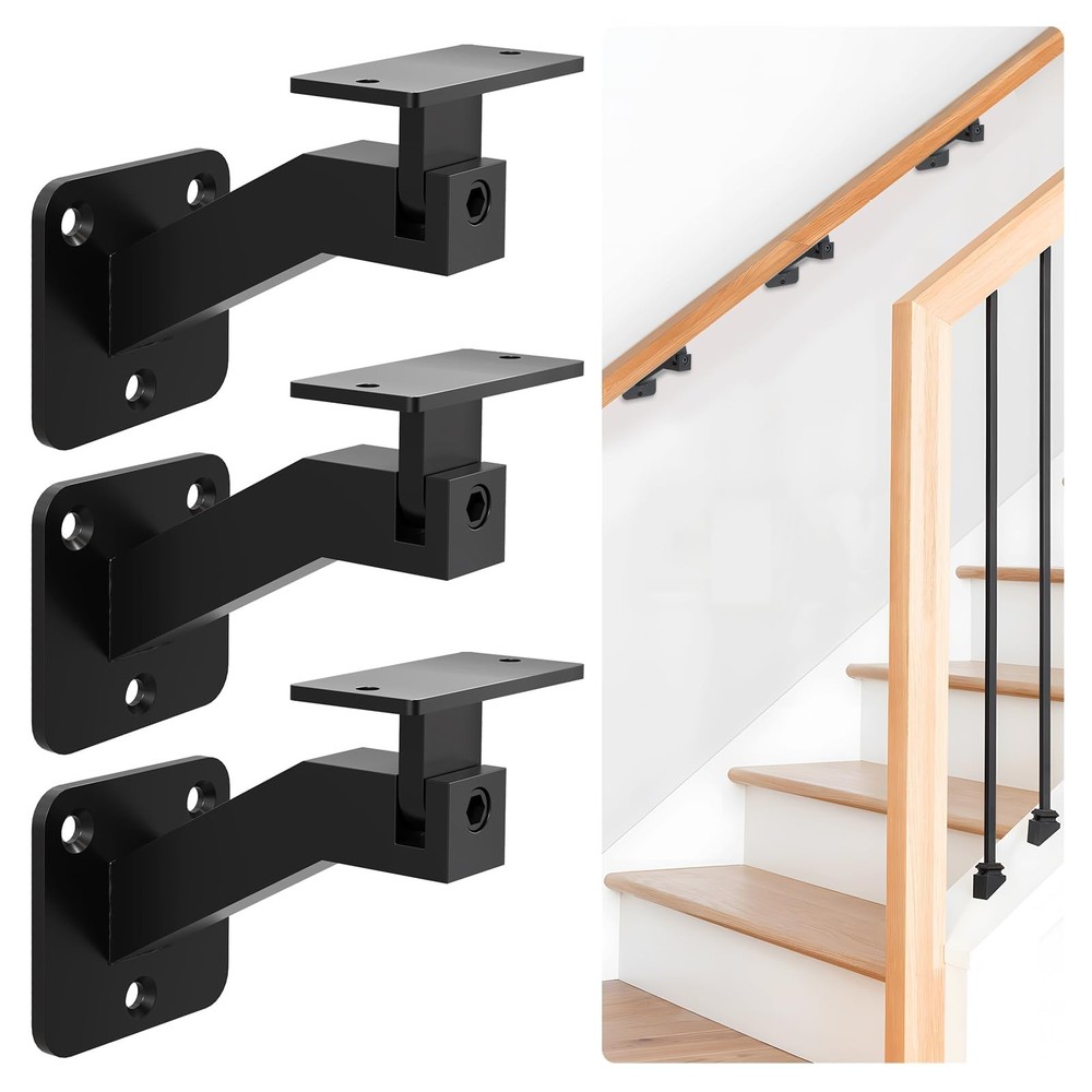 3 Pack Adjustable Handrail Brackets for Indoor Stairs, Black Stair Railing Br…