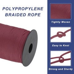 1/8 Inch Polypropylene Rope Braided Ropes, 328ft Nylon Rope Brick Red
