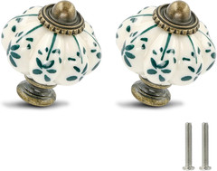 Zernmiarder Ivory & Green Pumpkin Knobs 12 Pack Ceramic Cabinet Knobs Vintage Dr