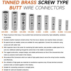 12-10 Gauge Wire Butt Connectors 10 PCS Tinned Brass Mechanical Butt Splice C…