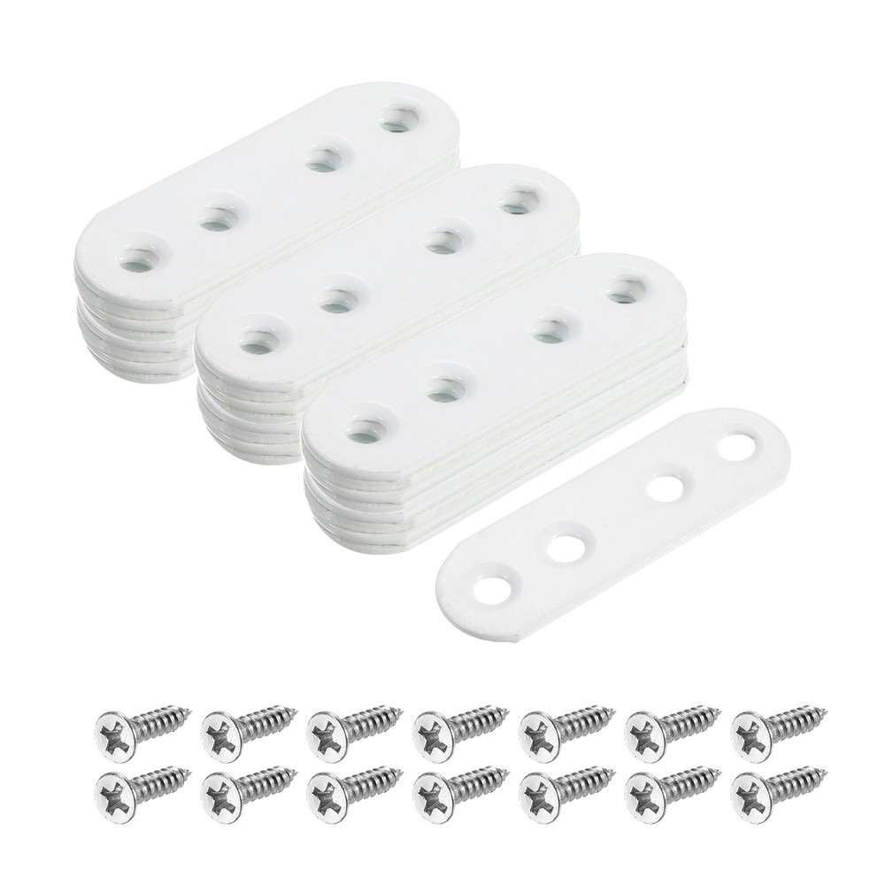 30Pcs Flat Straight Brackets 55x5mm Iron Brace Plate with Screws White