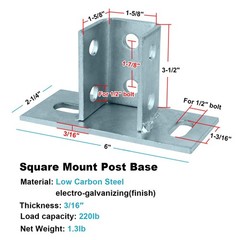 4 Pcs 2 Slotted Hole U Post Base Strut Mount for 1-5/8” Square Single Channel, C
