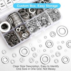 800 Pcs 304 Stainless Steel Flat Washers 800 PCS 304 Steel, Silver