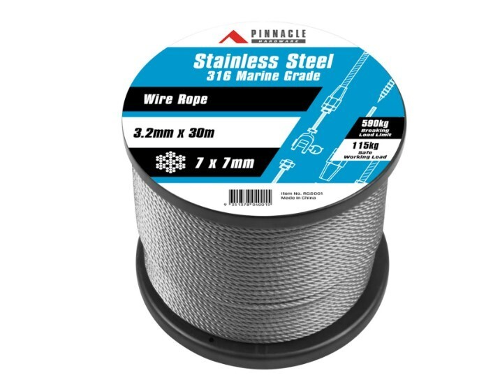Pinnacle Hardware 3.2mm x 20m Marine Grade Stainless Steel Wire Rope