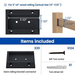 Muzata 20Pcs Deck Railing Brackets Connectors Connector-20pack, black