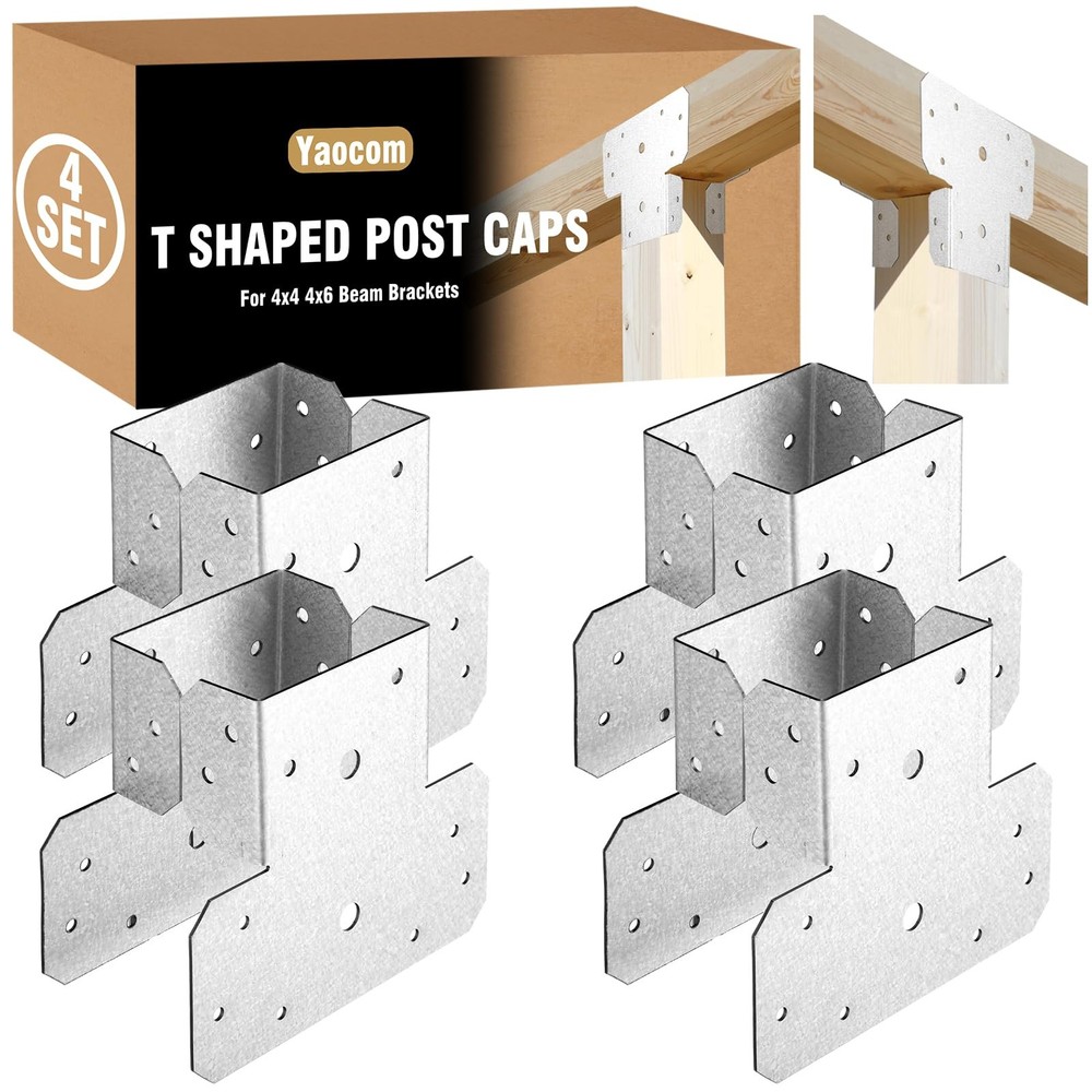 Yaocom 4 Sets T Shaped Post Bracket For 4X4 4X6 Post To Beam Connectors Heavy