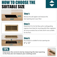 VOISEN Floor Register 4×12, 2 Pack Floor Vent Covers, Steel Adjustable Air Su…