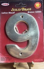 NEW Ives Solid Brass 5” High House or Mailbox Number 9 Thick, Durable & Stylish