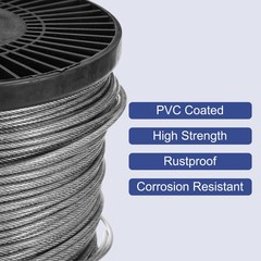 1/16″ 600ft Stainless Steel Cable Wire Rope 7 x 7 Strands PVC Coated with Reel