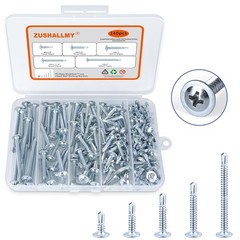 ZUSHALLMY 140 Pcs #8 Self Tapping Screws for 1/2″,3/4″,1″,1-1/4″,2″, Silver