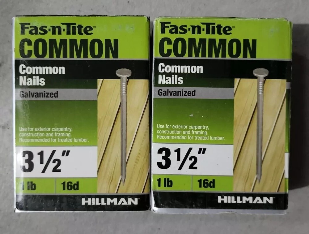 2 packs, 1 lb ea Hillman Fas-n-Tite Common Nails Galvanized 16D 3.5-In 461287