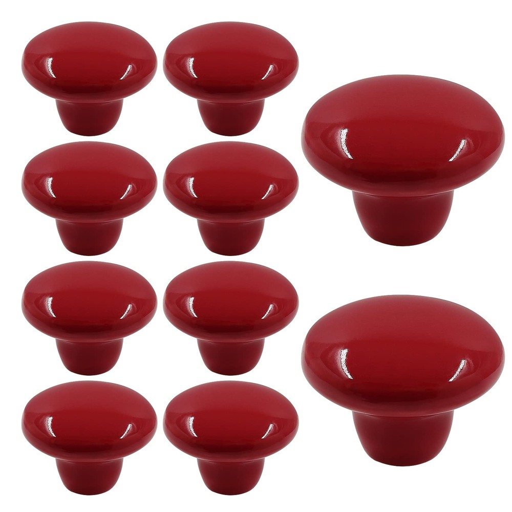 Auvotuis 10Pcs Cabinet Ceramic Knobs, 1.5Inch/ 38mm Red Cute 1.5 inches,
