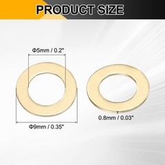 uxcell 100Pcs M5 Brass Flat Washer, 9mm OD x ID x 5mm x 0.8mm Thick