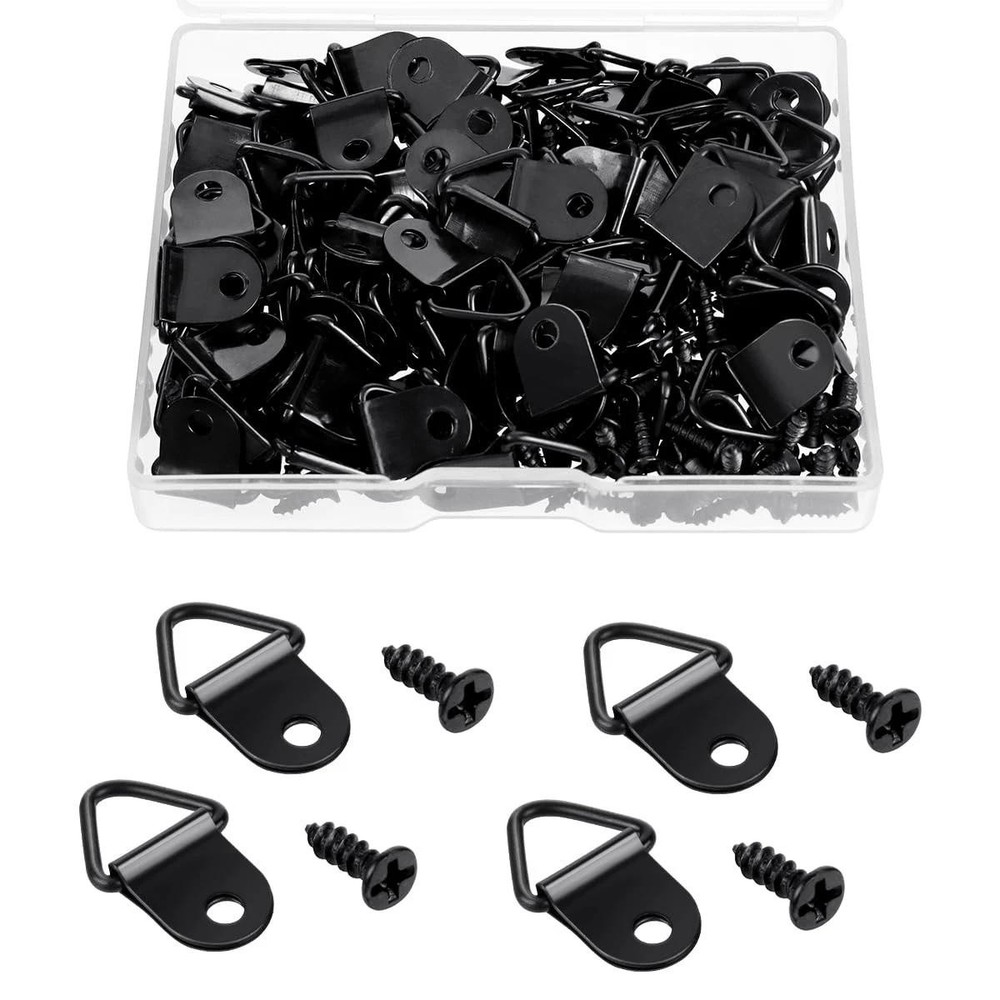 100 Pcs Small D-ring Picture Hangers with Screws Metal Frame Hooks Hardware | Eb