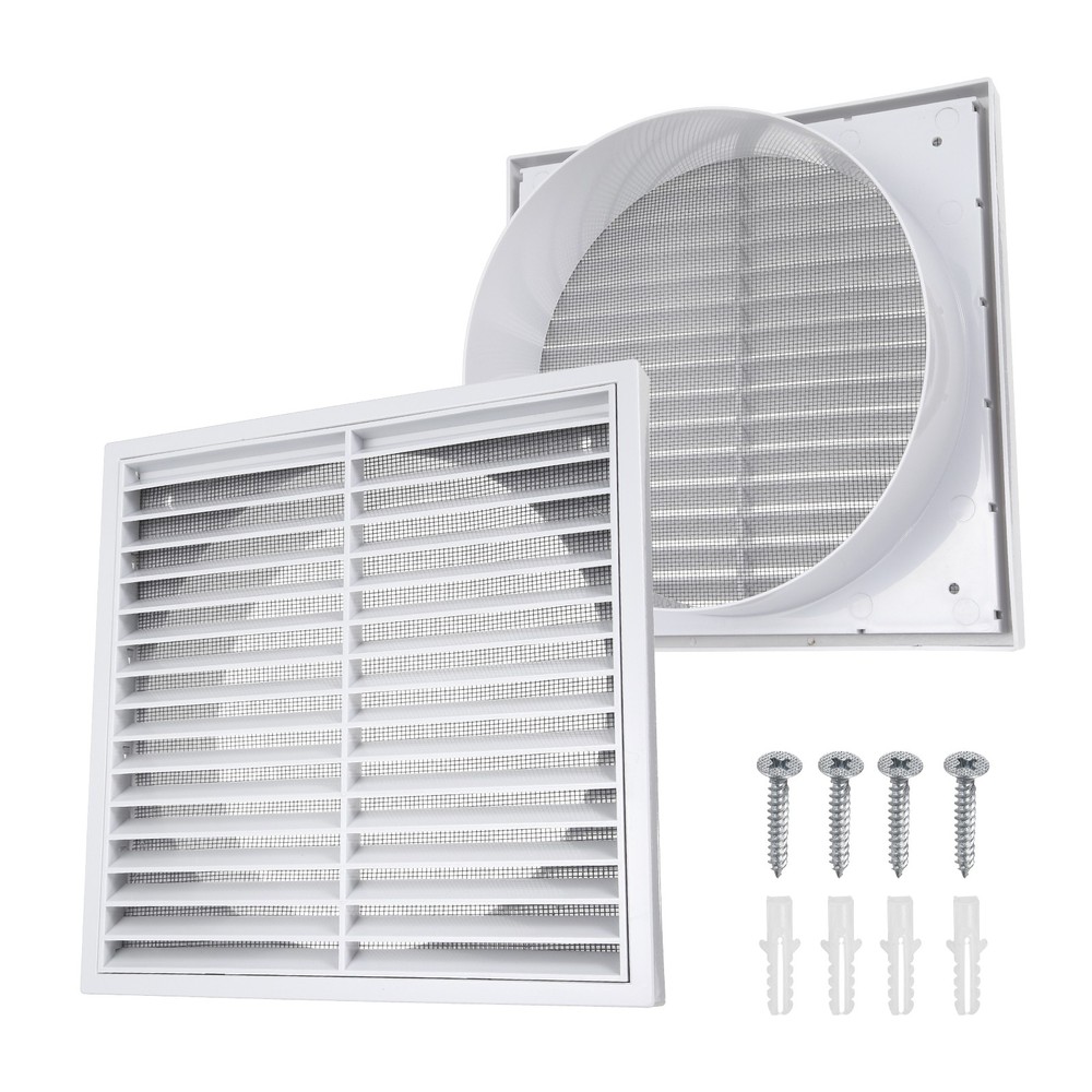 1Set Vent Cover with Built-in Screen Mesh (8″ OD) – Square Louver Air Wall Vent