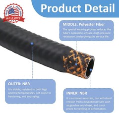 3/8 Inch (10mm) ID Fuel Line Hose 10FT NBR Rubber Push Lock Tubing High Pressure