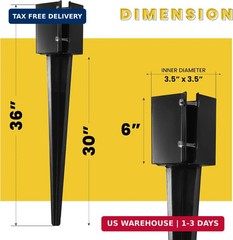 4 Pcs 36″ Heavy Duty 4×4 Fence Post Anchor Ground Spike Metal Black Powder Coate