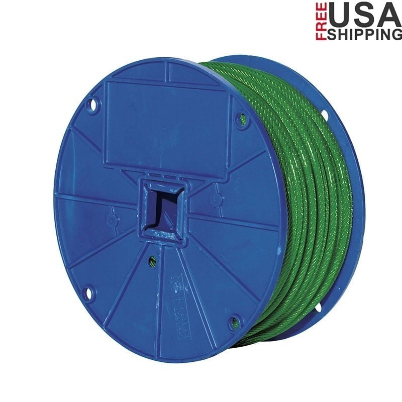 1/8in Vinyl Coated Wire Rope 250ft Green Cable 96LB WLL Industrial Use