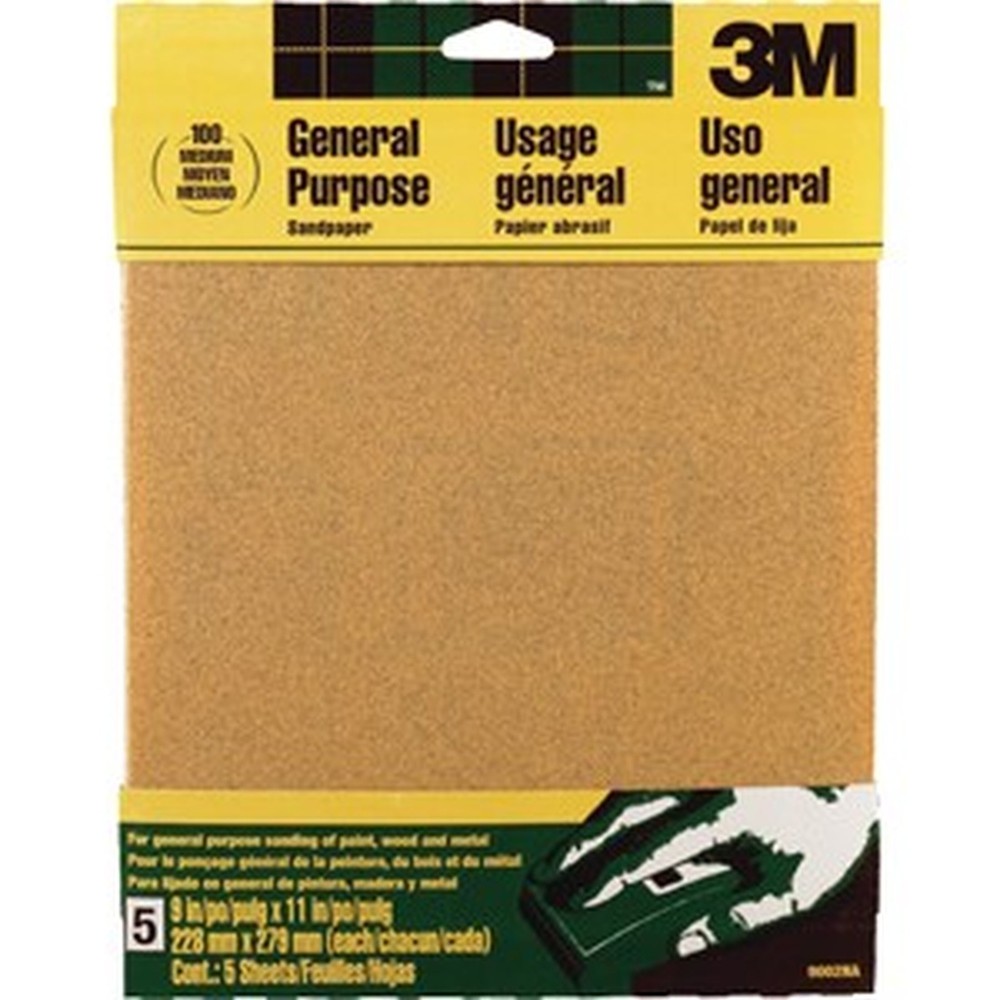 3M 9002NA 9″ x 11″ Med (100 Grit) Aluminum Oxide Sanding Sheets (5pk)