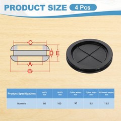 4 Pcs 3-1/8″ Desk Grommet Round Double-Sided Cables Grommet Black