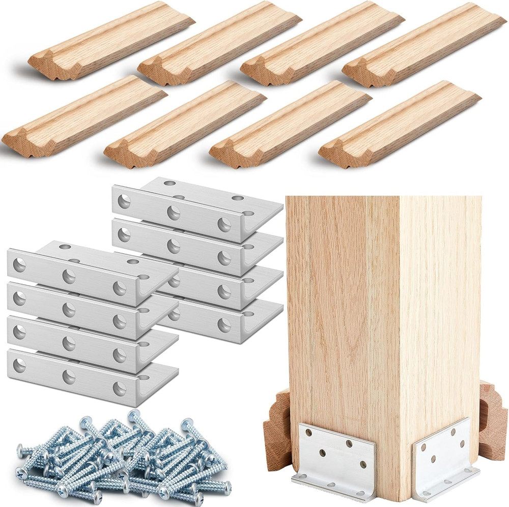 2 Set 6″ Newel Post Mounting Kit 8 Pcs L Bracket Metal Post Anchor with 8 Pcs Re