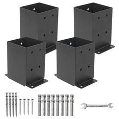 4×4 Post Base 4 Pcs,（Inner Size3.5″x3.5″） Wood Fence Pergola Post Bracket, Bl…