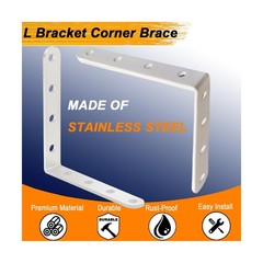 6PCS White L Bracket Heavy Duty Corner Brace – 5×5 inch Stainle… USA FAST SHIP
