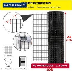 24” x 100′ 1/2inch Hardware Cloth 16 Gauge Black Vinyl Coated Welded Fence Mesh