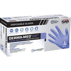 Lrg 4mil Derma-Med Blue Nitrile Disposable Gloves w/12″ Cuff Powder Free (100pk)