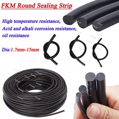Black Fluorine Rubber Solid Sealing Strip Gasket Round Cord Bar Dia: 1.7mm-15mm