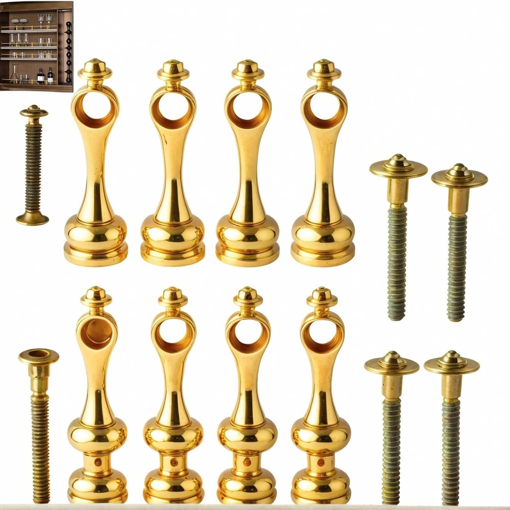 TOPPERFUN 8Pcs Brass Shelf Railing Brackets Cabinet Connectors