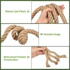 Natural Jute Rope, 33/64 in x 100 Ft Thick Twisted Manila Rope Multipurpose