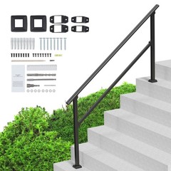 5-6 Steps Outdoor Handrails for Seniors, Porch Deck, Black Square Tube Steel
