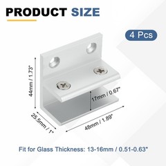 4Pcs F Shape 48mm Glass Clamp for 13-16mm Thick Adjustable Glass Support, Silver