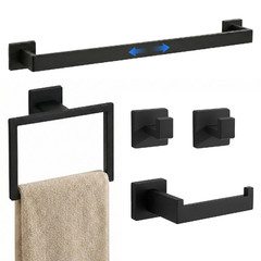 Twirobt 5-Pieces Matte Black Bathroom Accessories Set 24 Inch Bath Towel Bar