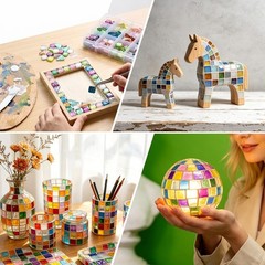 200 pcs Mosaic Tiles, CNYMANY Mixed Color Glitter Mosaic Glass Pieces Tiles f…