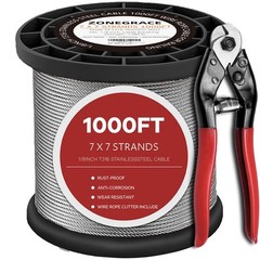 1000FT Stainless Steel Cable Kit for 1/8" 7×7 With Cutter, Silver