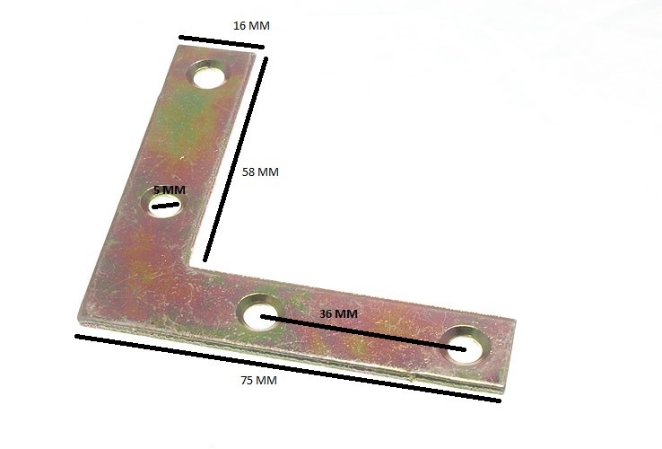 Flat Corner Brace Bracket 75mm X 16mm X 2.4mm 6mm Hole YZP Pack Of 200