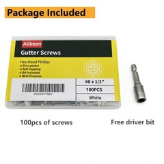 Allkeen #8 x 1/2″ Self-Tapping Gutter Screws White Painted #8×1/2”,