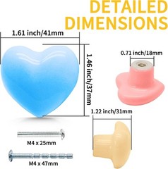 12 Pack Ceramic Cabinet Knobs Heart Shape Dresser 12 Pack, Mix Color