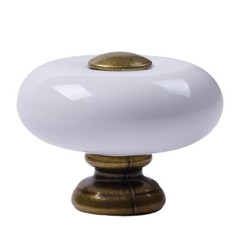 JAKOUE 2Pcs 1.3 inch Round Ceramic Cabinet 2 Pieces, Antique Brass, White
