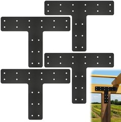4 Pack T Post Timber Frame Brackets, 14″x10″ T Flat Mending Plate Fit 4×4,6×6 Lu