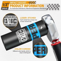 1/2″ Drive Impact Socket, 13/16 inch Deep Socket, SAE, 6 Point, CR-V, for Car…
