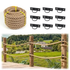 Jute Rope Railing Kit 50FT Muzata Complete Holder Support